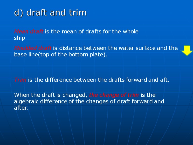 d) draft and trim        Mean draft is